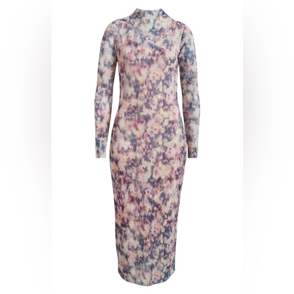 Steve Madden Maya Ribbed Mock Neck Crinkle Long Sleeve MIDI Dress- XL - Picture 2 of 8